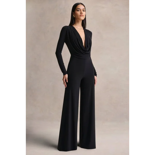 Catriona | Combinaison noire à décolleté plongeant