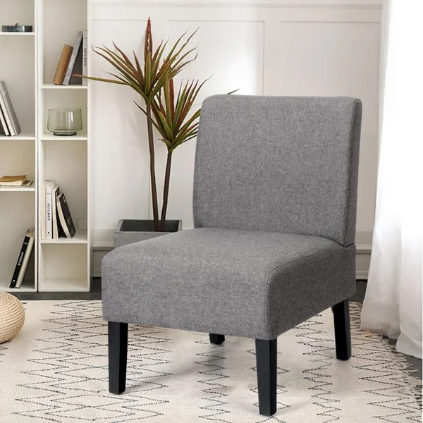 Chaise d’Appoint Rembourrée avec Dossier Pieds en bois d’Hévéa Tissu en lin respirant Gris