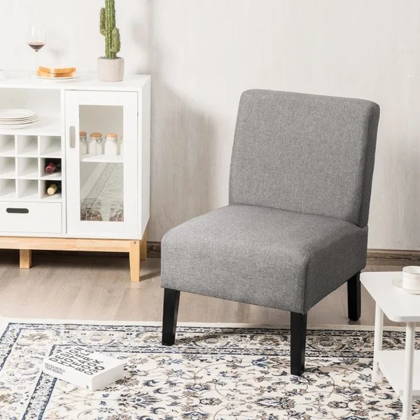 Chaise d’Appoint Rembourrée avec Dossier Pieds en bois d’Hévéa Tissu en lin respirant Gris