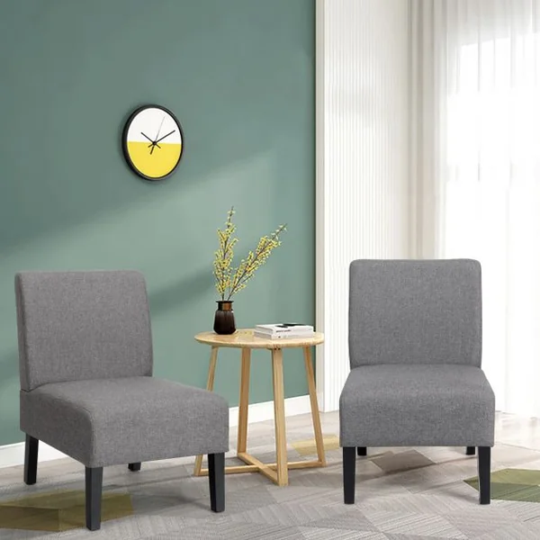 Chaise d’Appoint Rembourrée avec Dossier Pieds en bois d’Hévéa Tissu en lin respirant Gris
