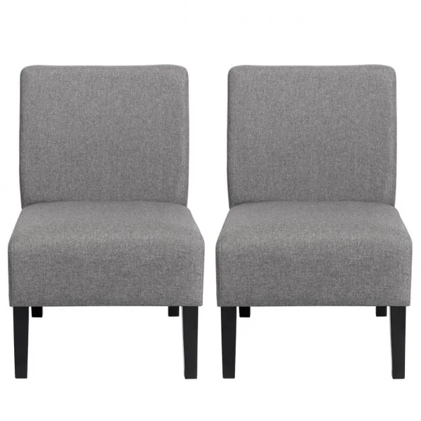 Chaise d’Appoint Rembourrée avec Dossier Pieds en bois d’Hévéa Tissu en lin respirant Gris
