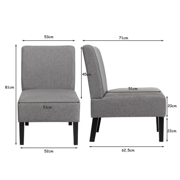 Chaise d’Appoint Rembourrée avec Dossier Pieds en bois d’Hévéa Tissu en lin respirant Gris