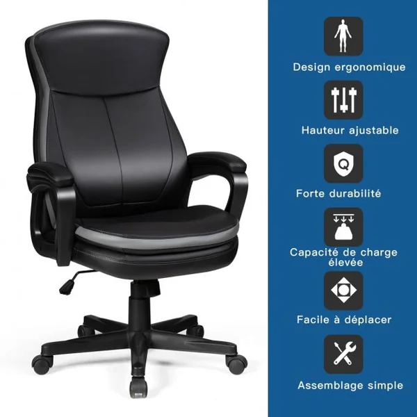Chaise de Bureau Ergonomique Pivotante à Haut Dossier Hauteur Réglable avec Support Lombaire