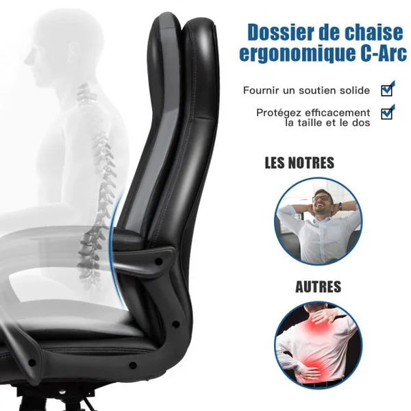 Chaise de Bureau Ergonomique Pivotante à Haut Dossier Hauteur Réglable avec Support Lombaire