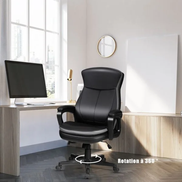 Chaise de Bureau Ergonomique Pivotante à Haut Dossier Hauteur Réglable avec Support Lombaire