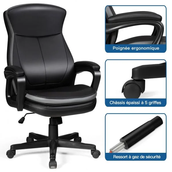 Chaise de Bureau Ergonomique Pivotante à Haut Dossier Hauteur Réglable avec Support Lombaire