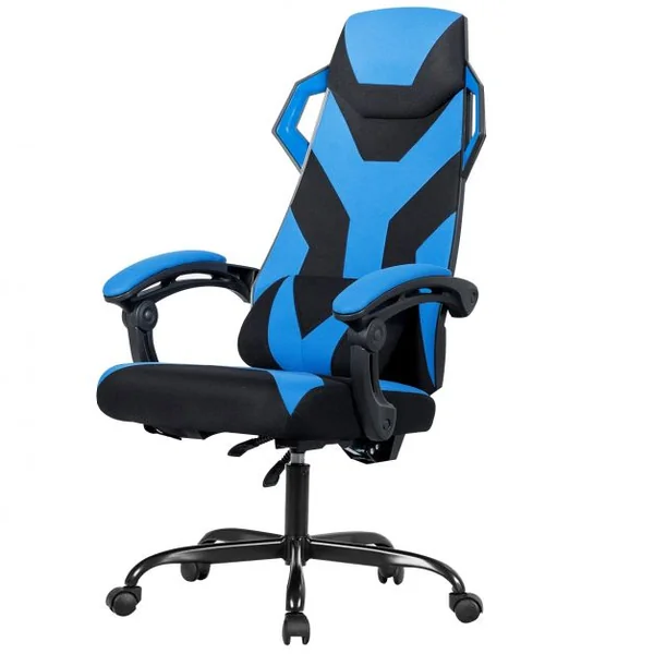 Chaise de Bureau Gamer Hauteur Réglable Inclinable de 90° à 135° Massage Capacité 120 Kg 66x65x120-130cm Bleu