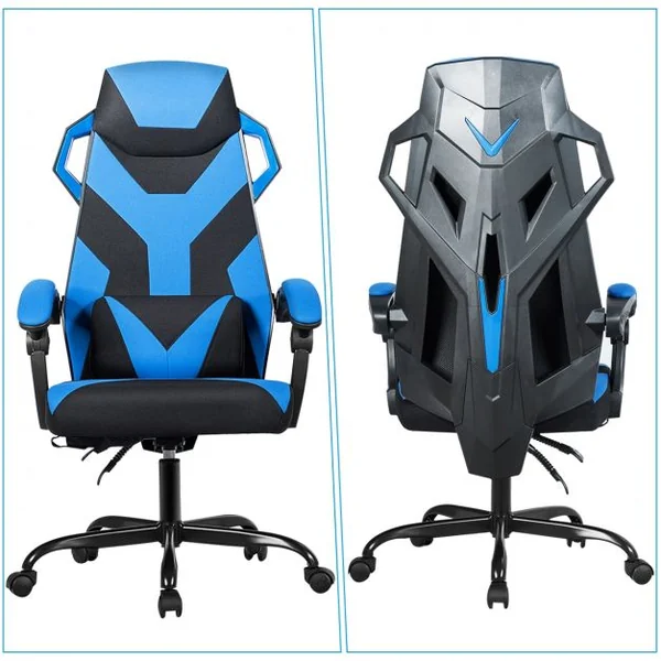 Chaise de Bureau Gamer Hauteur Réglable Inclinable de 90° à 135° Massage Capacité 120 Kg 66x65x120-130cm Bleu