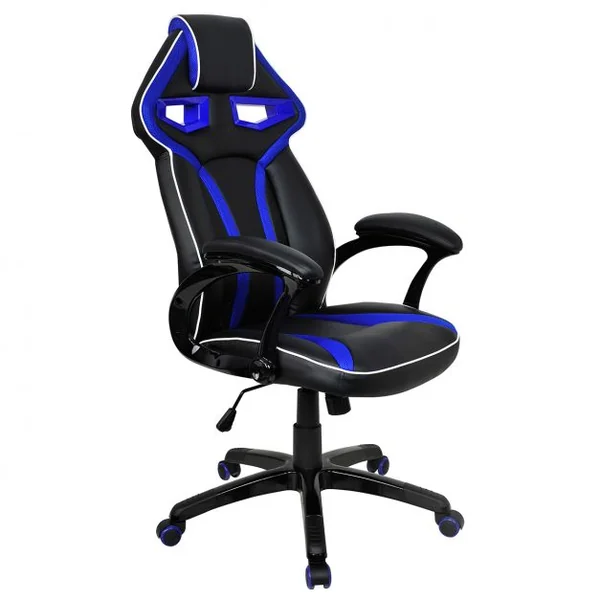 Chaise de bureau gaming Siège e-sport Chaise de bureau, baquet, pivotante, 120 kg max, 67x65x119-129 cm, Bleu