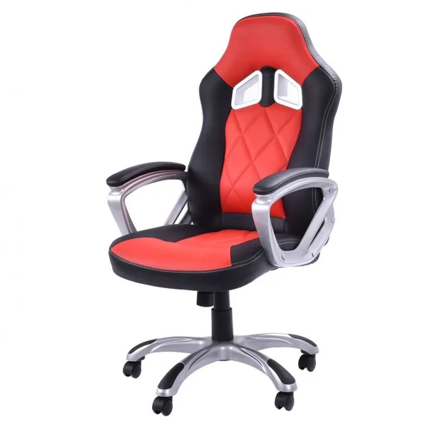 Chaise de bureau Gaming Siège sport Fauteuil de direction, baquet, pivotante, 120 kg max, 67x64x116-125cm, Rouge&Noir