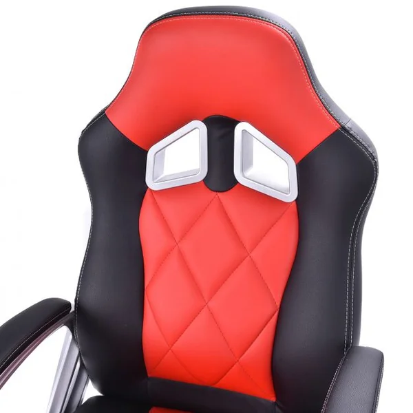 Chaise de bureau Gaming Siège sport Fauteuil de direction, baquet, pivotante, 120 kg max, 67x64x116-125cm, Rouge&Noir