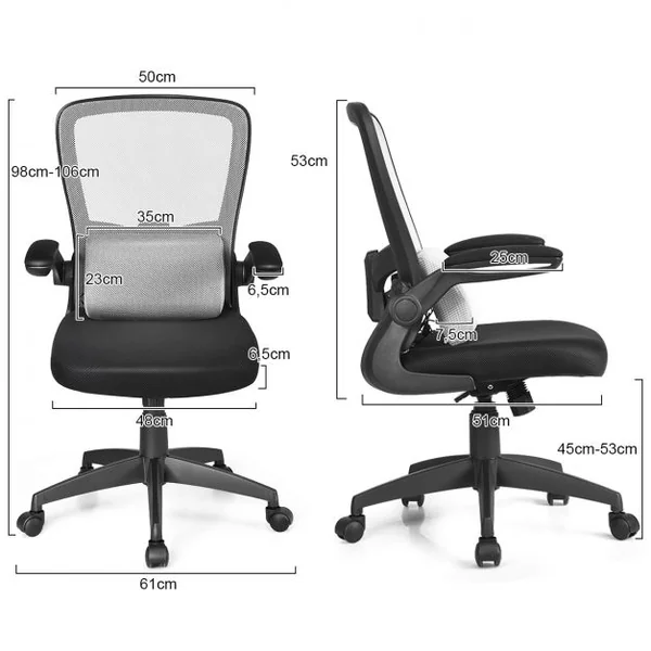 Chaise de Bureau à Roulettes Support Lombaire de Massage Rechargeable Par Usb Dossier Haut Accoudoirs Relevables Gris