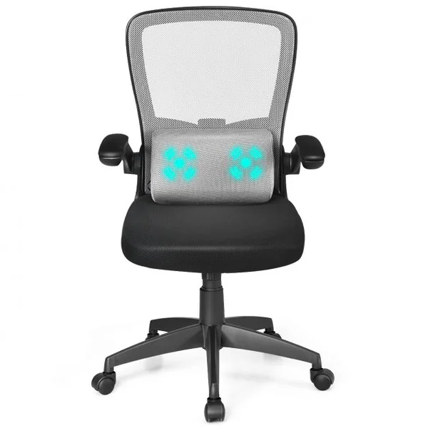 Chaise de Bureau à Roulettes Support Lombaire de Massage Rechargeable Par Usb Dossier Haut Accoudoirs Relevables Gris