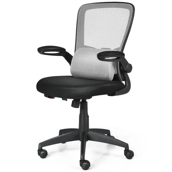 Chaise de Bureau à Roulettes Support Lombaire de Massage Rechargeable Par Usb Dossier Haut Accoudoirs Relevables Gris