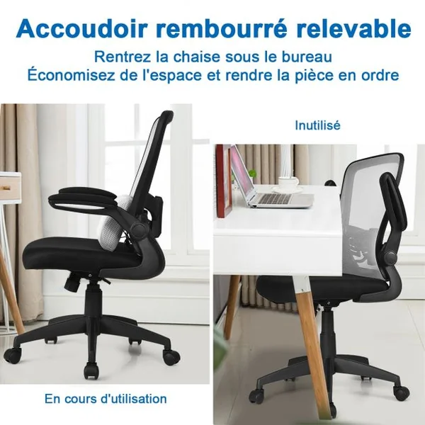 Chaise de Bureau à Roulettes Support Lombaire de Massage Rechargeable Par Usb Dossier Haut Accoudoirs Relevables Gris