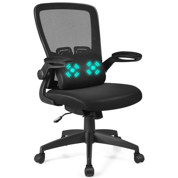 Chaise de Bureau à Roulettes Support Lombaire de Massage Rechargeable Par Usb Dossier Haut Accoudoirs Relevables Noir