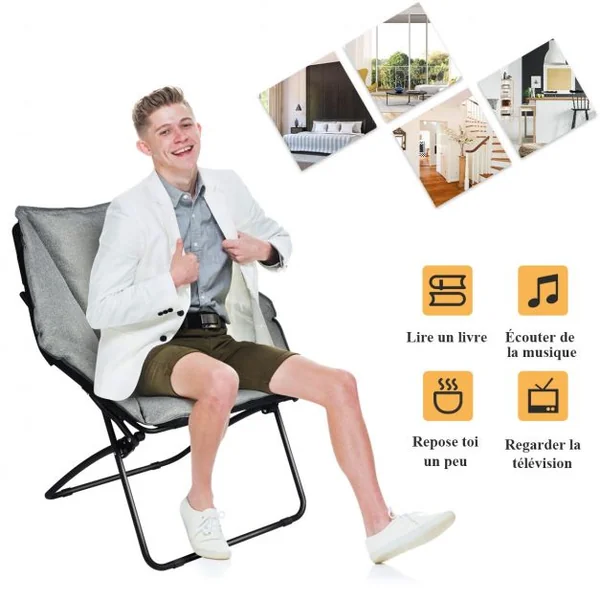 Chaise de Camping Pliante Rembourrée en Forme Hexagone en Tissu Oxford Charge 136KG