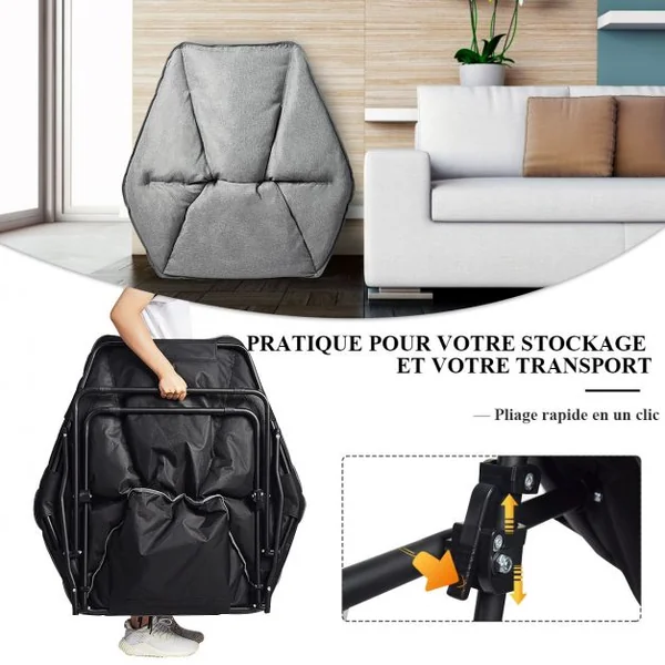 Chaise de Camping Pliante Rembourrée en Forme Hexagone en Tissu Oxford Charge 136KG