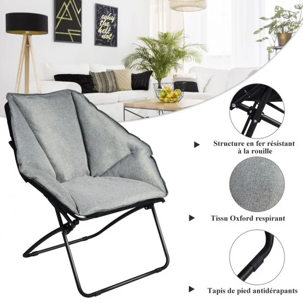 Chaise de Camping Pliante Rembourrée en Forme Hexagone en Tissu Oxford Charge 136KG