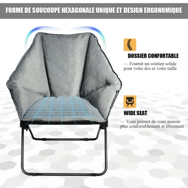 Chaise de Camping Pliante Rembourrée en Forme Hexagone en Tissu Oxford Charge 136KG