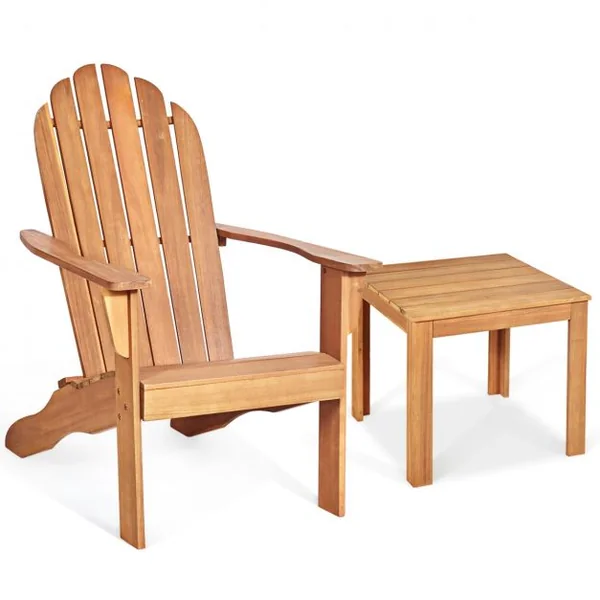 Chaise de Jardin Adirondack Résistante Dossier Incurvé Accoudoirs Capacité 170 kg en Bois d’Acacia 69x88x103cm Naturel