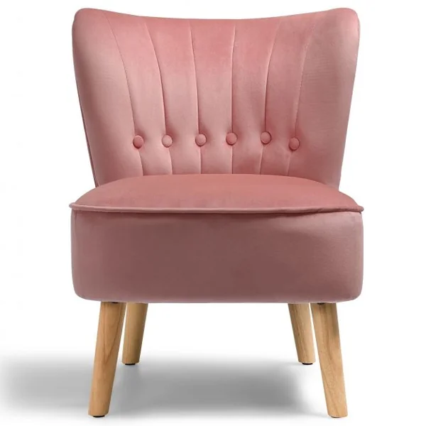 Chaise de Salon Confortable en Velours Coussin Rembourré Antidérapant Style Élégant en Bois d’Hévéz 56x70x69 cm Rose