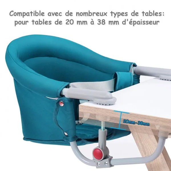 Chaise de Table Bébé +6 Mois Clip de Fixation Chaise Bébé à Accrocher Capacité 15kg en Tissu Fer 58,5x38x28,5cm Vert