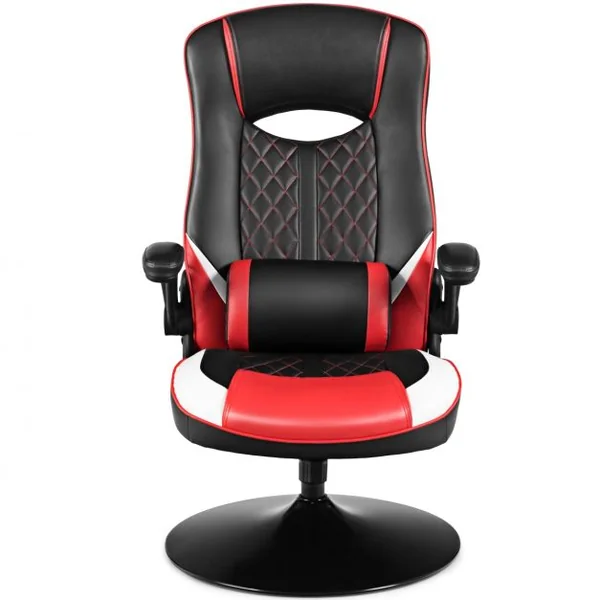 Chaise Gaming avec Base Ronde Appui Dos Inclinable 118° Coussin Lombaire Revêtement en PVC Charge 125kg