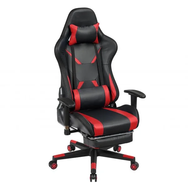 Chaise Gaming Fauteuil de Bureau Hauteur Ajustable et Dossier Inclinable Repose Pieds Inclus Rouge