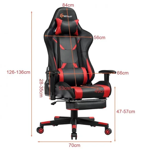 Chaise Gaming Fauteuil de Bureau Hauteur Ajustable et Dossier Inclinable Repose Pieds Inclus Rouge
