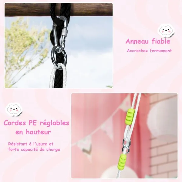 Chaise Hamac Suspendu en Toile pour Bébé 6-36 Mois avec 2 Coussins Charge 60KG Corde Ajustable Rose