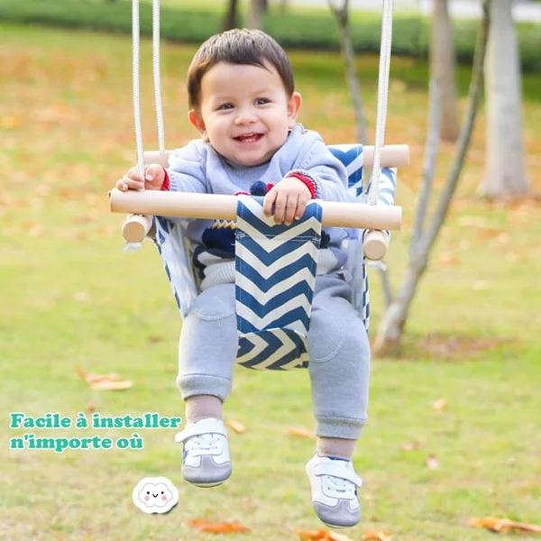 Chaise Hamac Suspendu en Toile pour Bébé 6-36 Mois avec 2 Coussins Charge 60KG Corde Réglable Bleu+Blanc