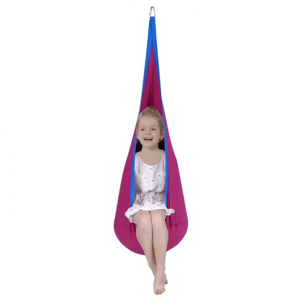 Chaise hamac suspendue Enfants +3 ans siège balançoire avec crochet mousqueton et coussin amovible intérieur/extérieur