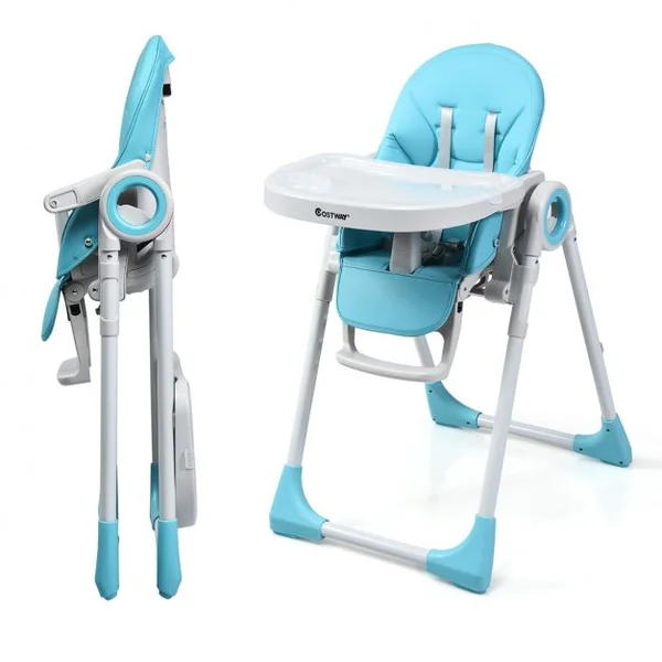 Chaise Haute 2 en 1 pour Bébé de 6-36 Mois Pliable Hauteur et Angle Réglables Capacité 20kg en PP 56x72x100cm Bleu