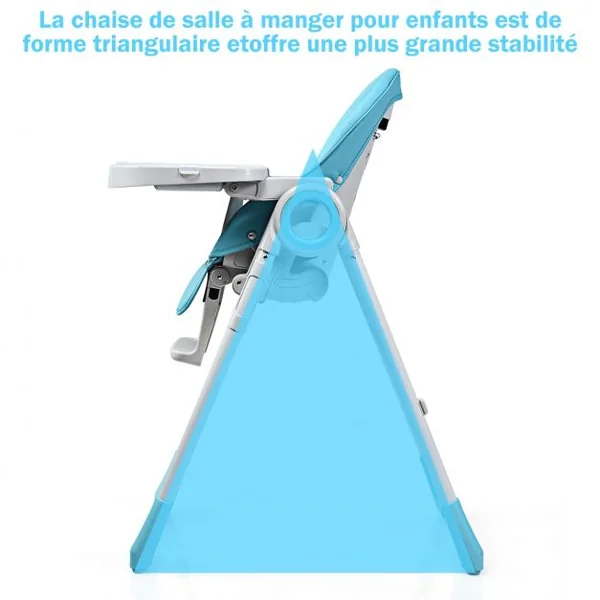 Chaise Haute 2 en 1 pour Bébé de 6-36 Mois Pliable Hauteur et Angle Réglables Capacité 20kg en PP 56x72x100cm Bleu