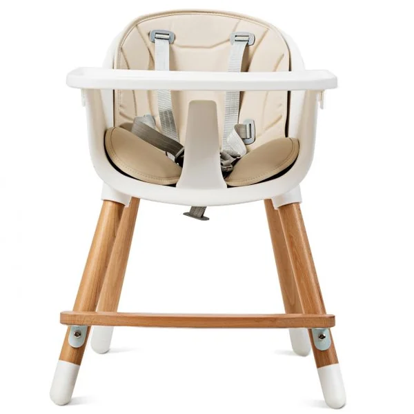 Chaise Haute Bébé Convertible 2 en 1 de 6 Mois à 3 Ans Capacité 15 Kg Hauteur Réglable Repose-pieds Plateau 57x57x83cm