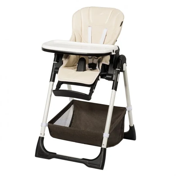 Chaise Haute Bébé Pliable pour 0-5Ans Charge 15KG 6 Réglages en Hauteur Beige