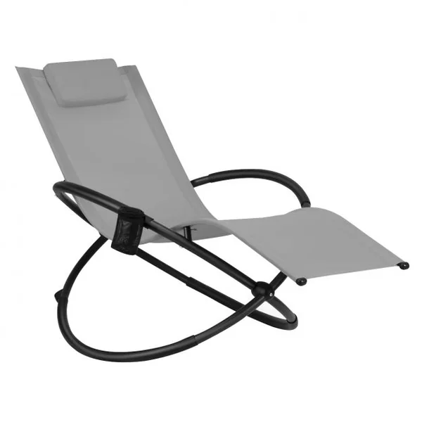 Chaise Longue à Bascule Pliante Coussin Repose-Tête Amovible Porte-Gobelet 180 kg max en Acier 80x158x86,5cm Gris