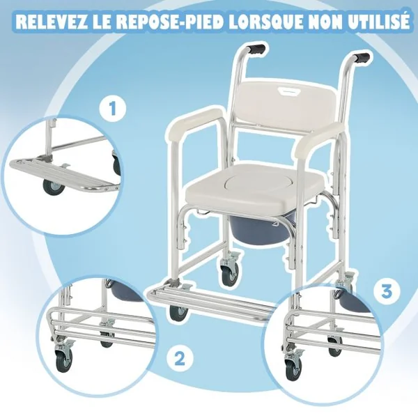 Chaise Percée à Roulettes Coussin Amovible Charge Max.135KG pour Handicapés Personnes Agés 55,9 x 83,8 x 94cm