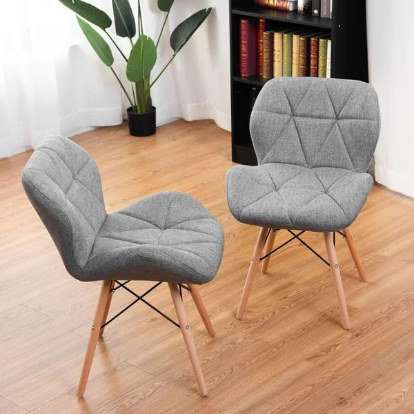 Chaise Salle à Manger Chaises de Cuisine Rembourrée Surface en Tissu Souple Pieds en Bois Gris clair