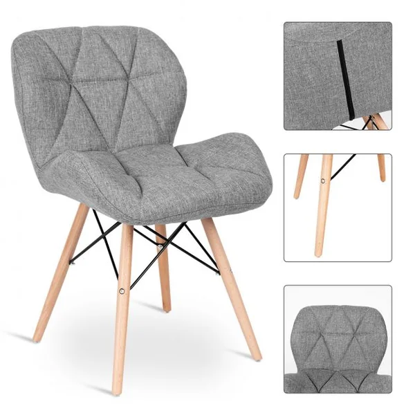 Chaise Salle à Manger Chaises de Cuisine Rembourrée Surface en Tissu Souple Pieds en Bois Gris clair