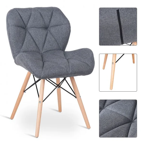 Chaise Salle à Manger Chaises de Cuisine Rembourrée Surface en Tissu Souple Pieds en Bois Gris foncé