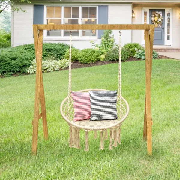 Chaise Suspendue 1 Place pour Jardin Balcon 2 Anneaux et Cordes Capacité 150 KG en Coton et Acier 80x60x125 cm