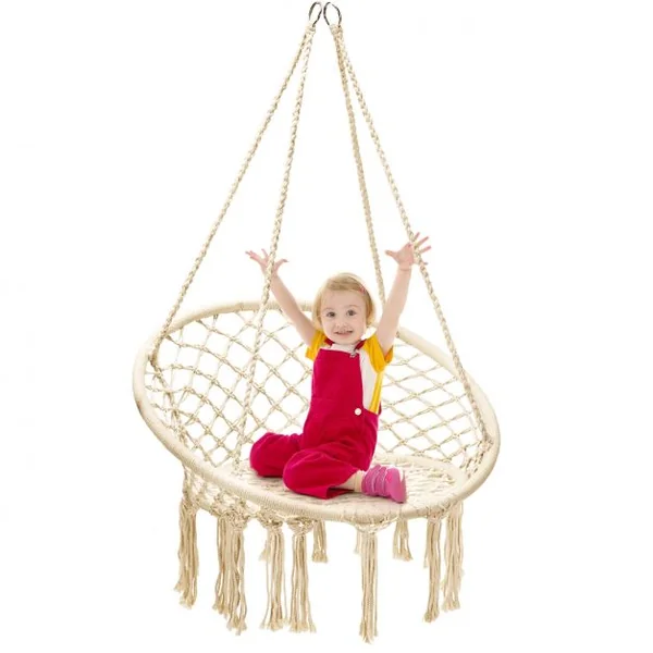 Chaise Suspendue 1 Place pour Jardin Balcon 2 Anneaux et Cordes Capacité 150 KG en Coton et Acier 80x60x125 cm