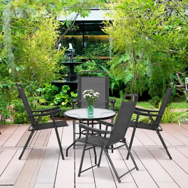 Chaises de Jardin Pliantes 4 PCS Sièges Respirants Accoudoirs Cadre en Acier Tissu Textilène 64x55x92cm Gris Foncé