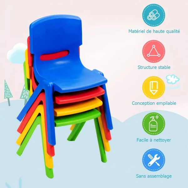 Chaises pour Enfants Fabriquer en Plastique Multicolore Idéal pour Salle de Jeux Jardin d’Enfant