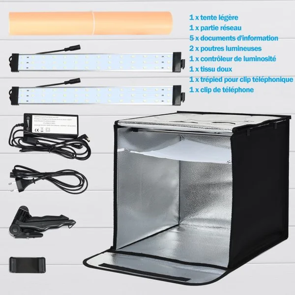 Chambre Photo Studio Pliable Tente de Photographie Cube Portable Eclairage LED en Tissu, 40x40x40cm, Noir