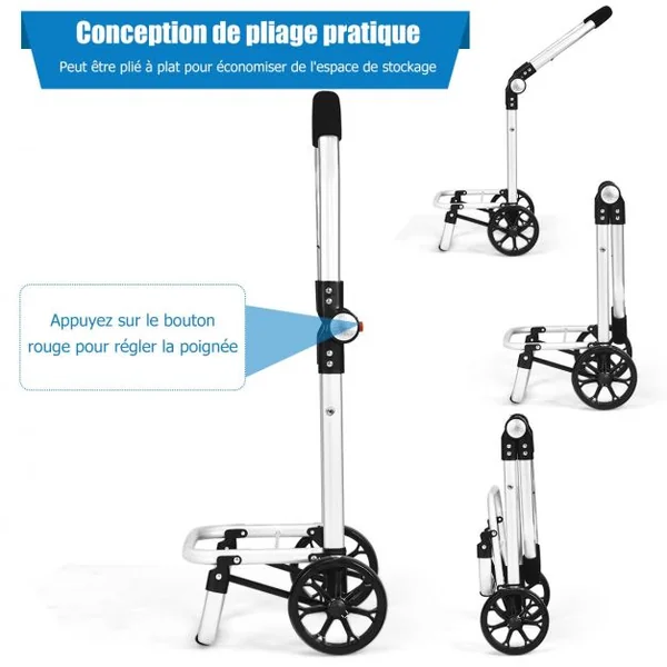 Chariot de Courses Pliable 53L 2 Roues et Grand Sac de Courses Détachable Emplacement pour Garder la Température
