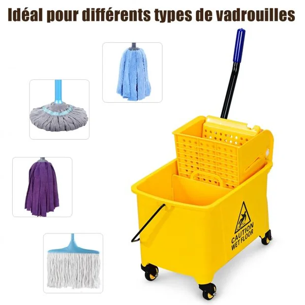 Chariot de Nettoyage avec Seau de Lavage de 20L Professtionelle pour Vadrouille/Balis 60 x 28 x 70 CM