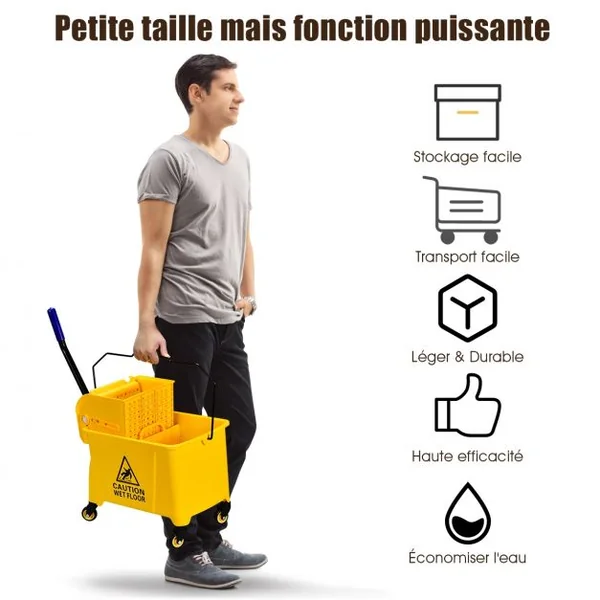 Chariot de Nettoyage avec Seau de Lavage de 20L Professtionelle pour Vadrouille/Balis 60 x 28 x 70 CM